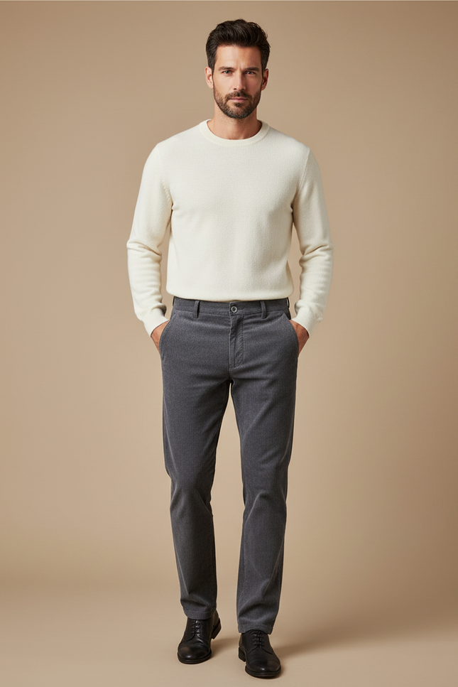 Pantalon Gris Côtelé Droit Décontracté Homme - Cordé