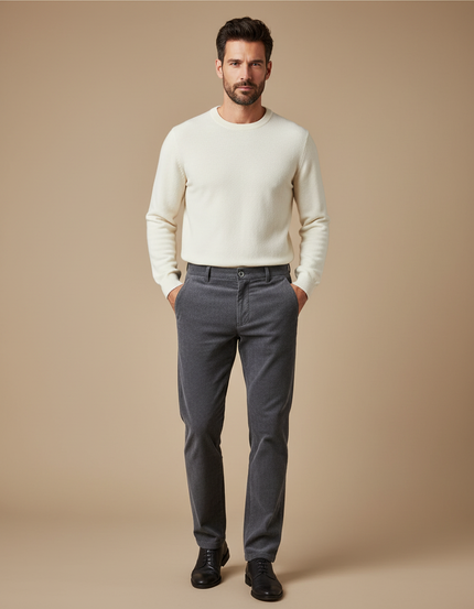 Pantalon Gris Côtelé Droit Décontracté Homme - Cordé