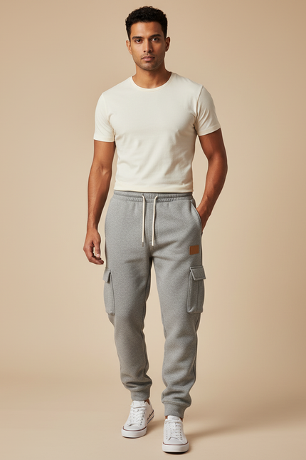 Pantalon Gris Cargo Molletonné Ample Homme Décontracté