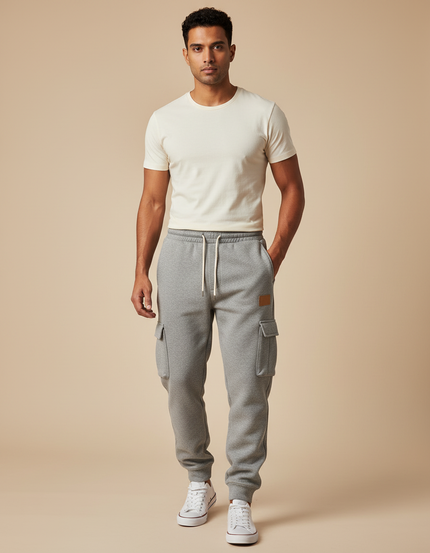 Pantalon Gris Cargo Molletonné Ample Homme Décontracté