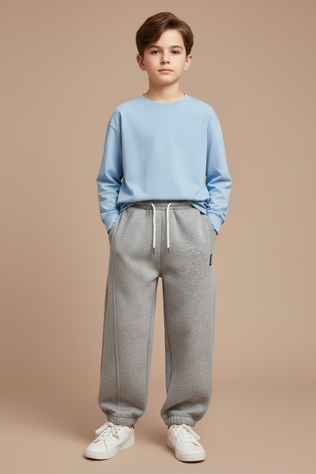 Pantalon Gris Ample Coton Enfant Sport Décontracté - Molleton