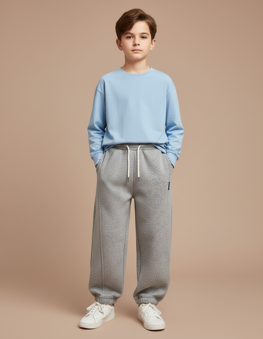 Pantalon Gris Ample Coton Enfant Sport Décontracté - Molleton
