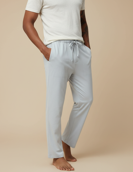 Pantalon Gris Lin Coton Ample Décontracté Cordon