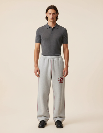 Pantalon Gris Ample Décontracté Brodé Confortable Jogging - Molleton