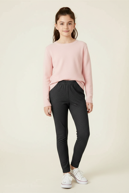 Pantalon Gris Fille Slim Confortable Élastique - Molleton