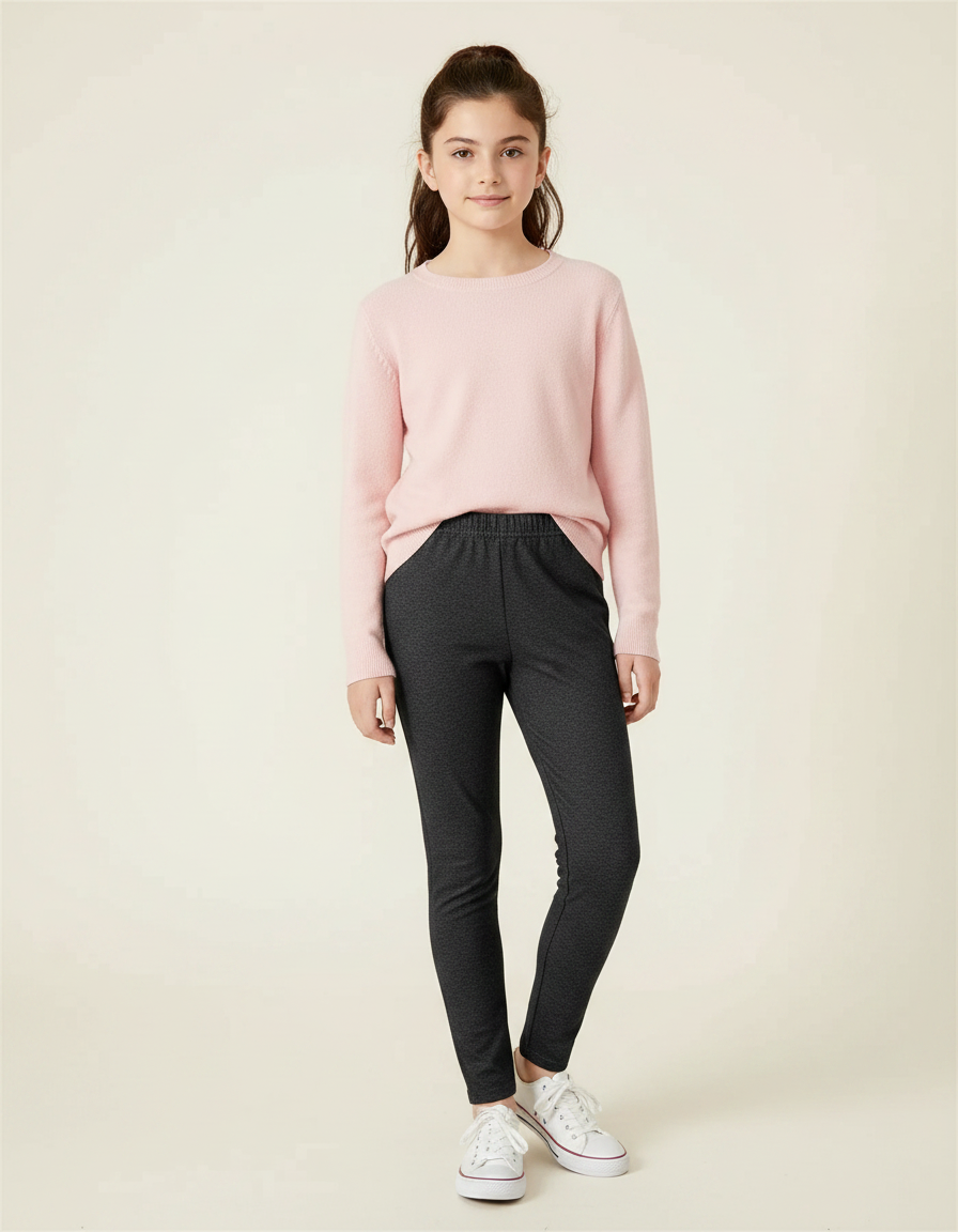 Pantalon Gris Fille Slim Confortable Élastique - Molleton