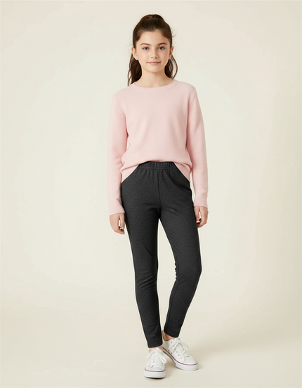 Pantalon Gris Fille Slim Confortable Élastique - Molleton