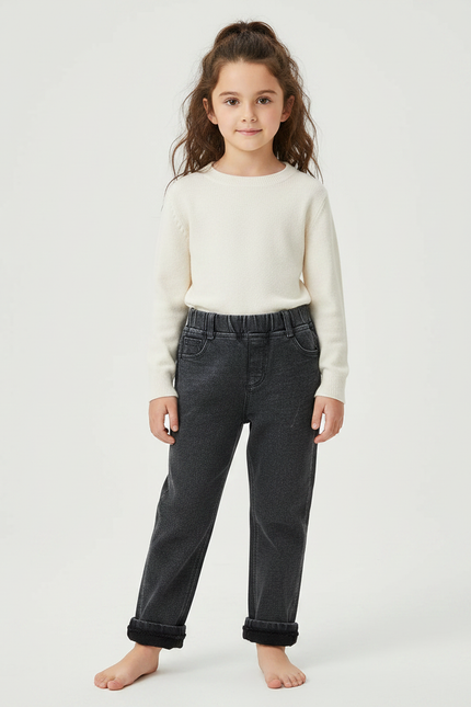 Pantalon Gris Molletonné Fille Hiver Chaud Confortable