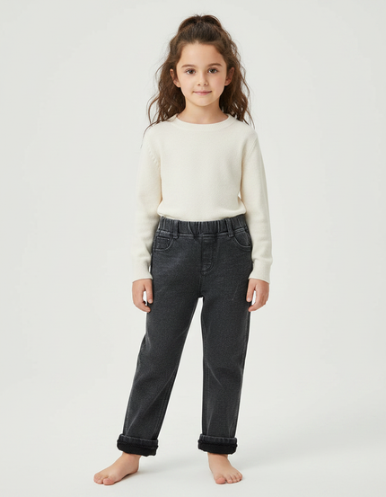 Pantalon Gris Molletonné Fille Hiver Chaud Confortable