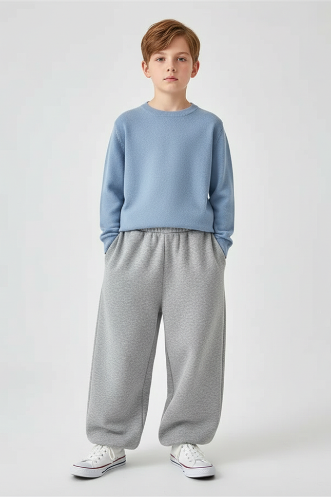 Pantalon Gris Ample Décontracté Molletonné Enfant