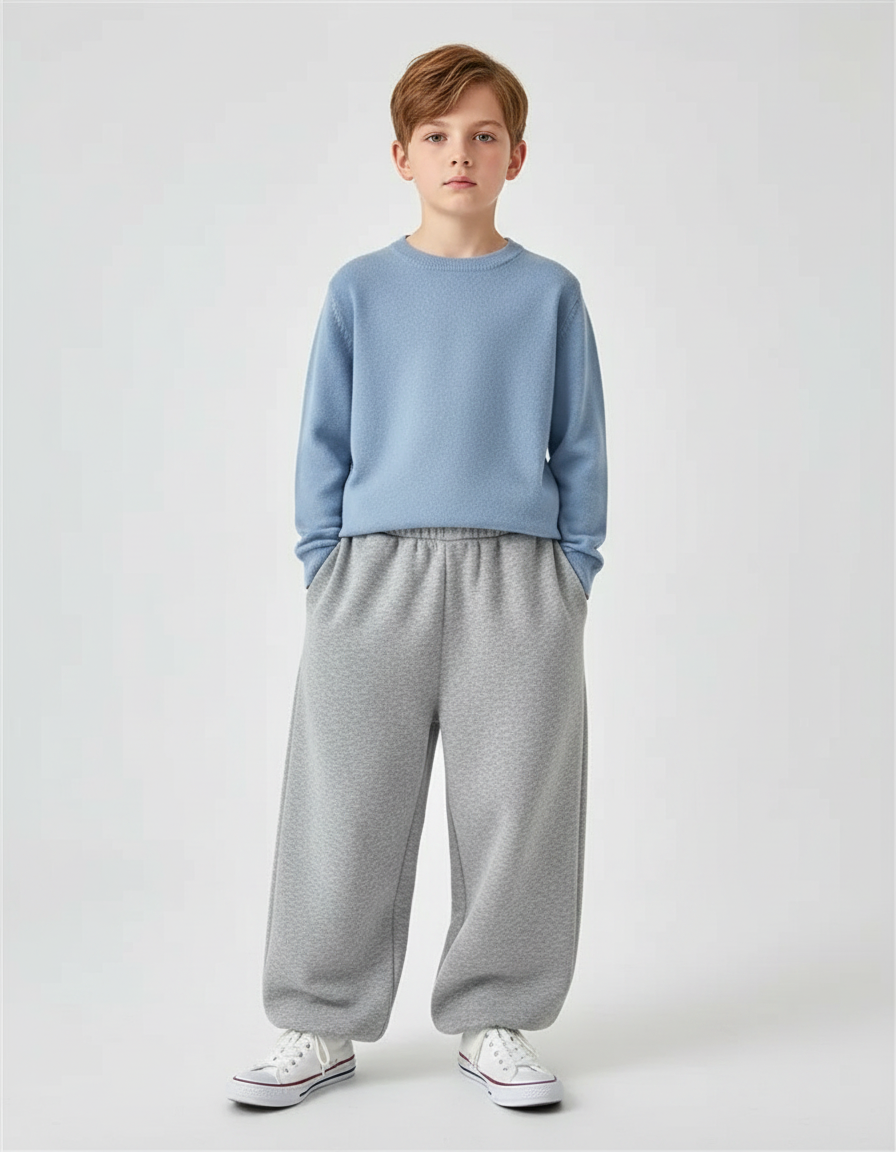 Pantalon Gris Ample Décontracté Molletonné Enfant