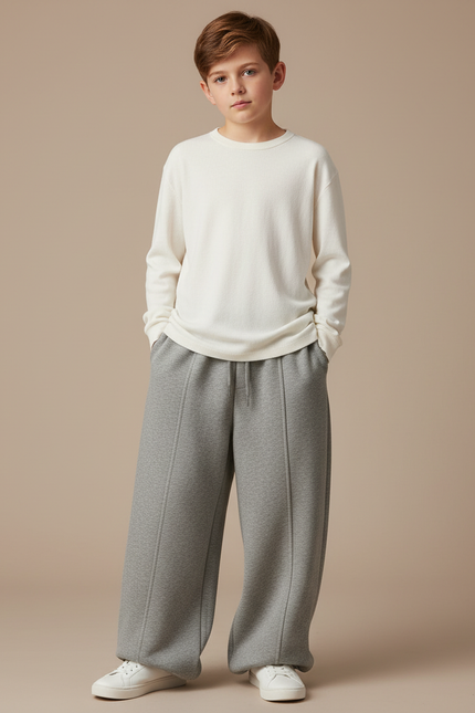 Pantalon Gris Molletonné Ample Décontracté Enfant