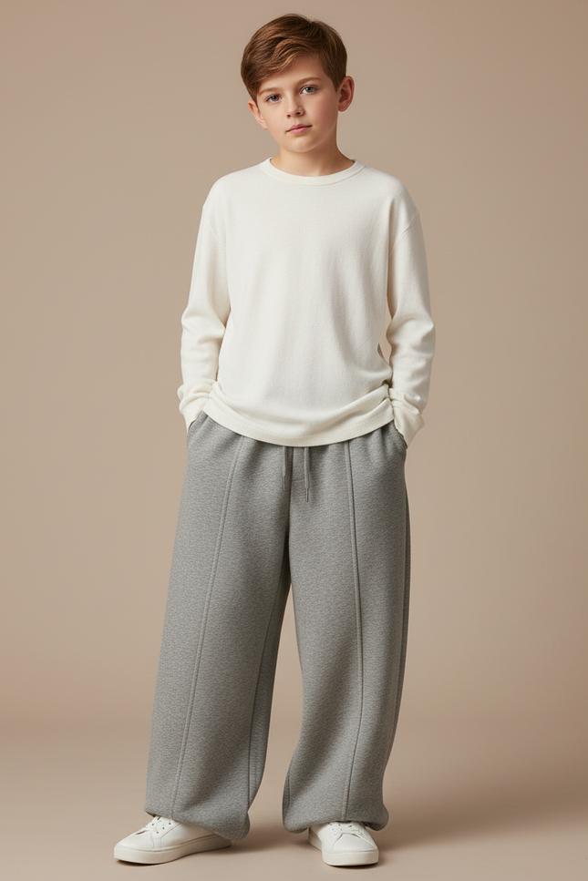 Pantalon Gris Molletonné Ample Décontracté Enfant