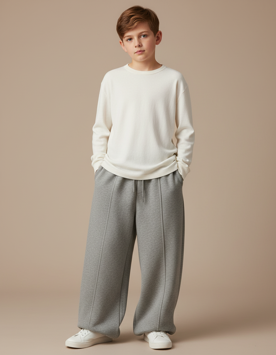 Pantalon Gris Molletonné Ample Décontracté Enfant