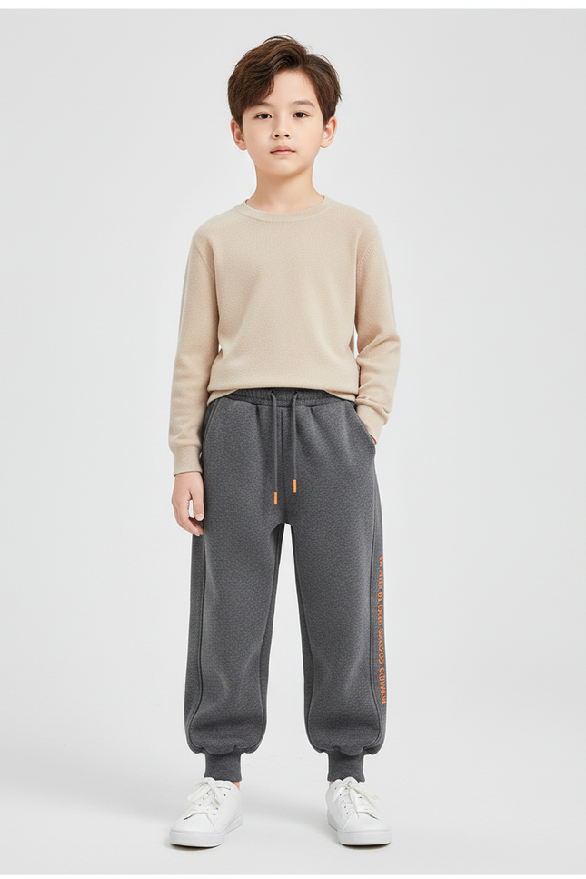 Pantalon Gris Molletonné Confortable Imprimé Enfant Sport Cordon