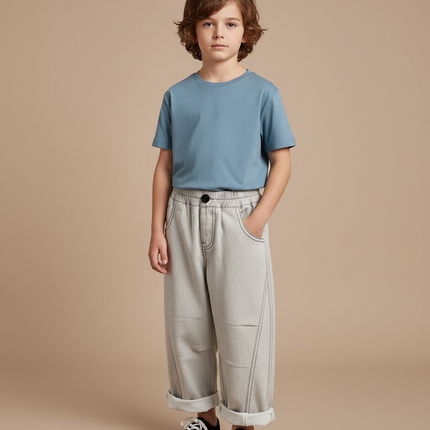 Pantalon Gris Ample Denim Enfant Décontracté Coton - Jean