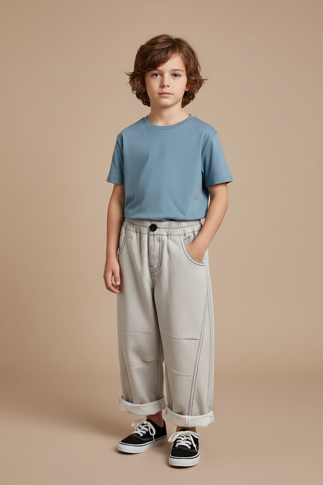 Pantalon Gris Ample Denim Enfant Décontracté Coton - Jean