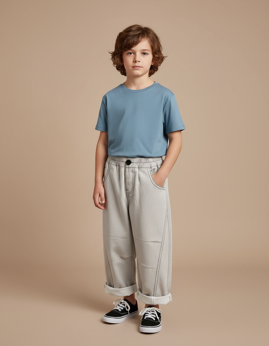 Pantalon Gris Ample Denim Enfant Décontracté Coton - Jean