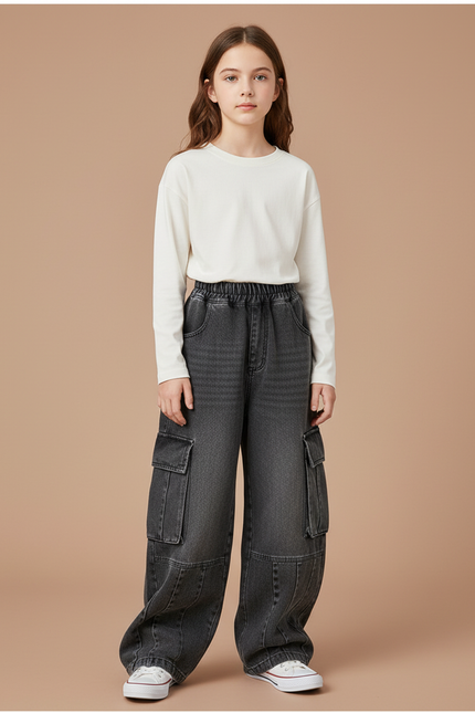 Pantalon Gris Cargo Ample Denim Enfant Décontracté - Jean