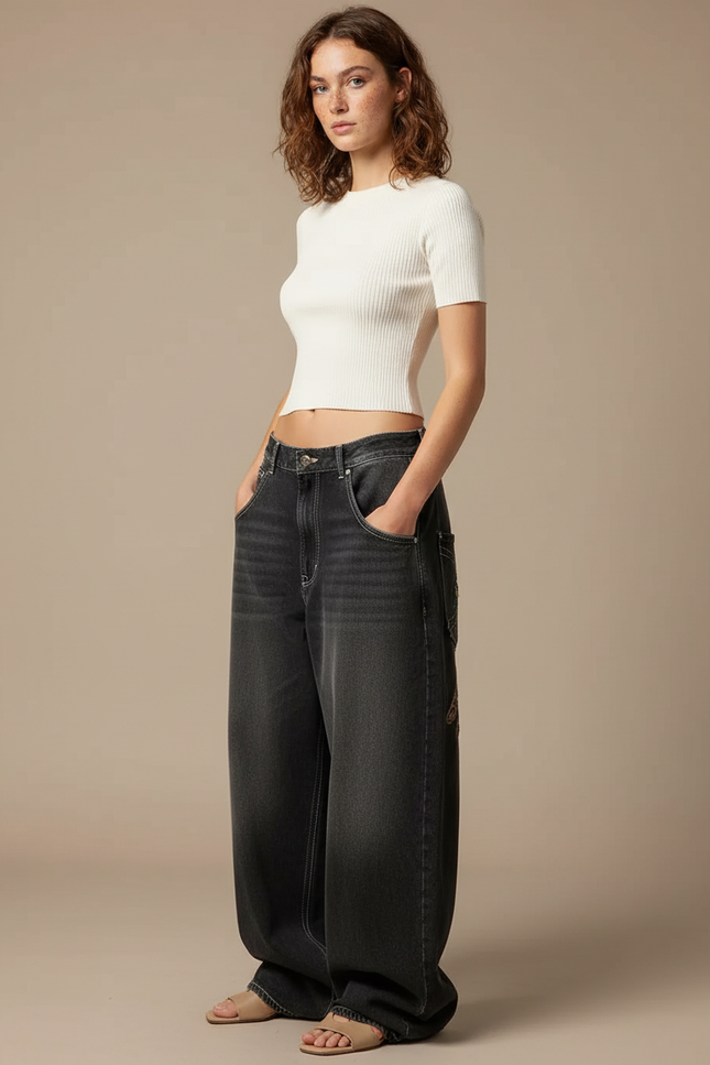 Pantalon Gris Taille Basse - Jean