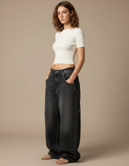 Pantalon Gris Taille Basse - Jean