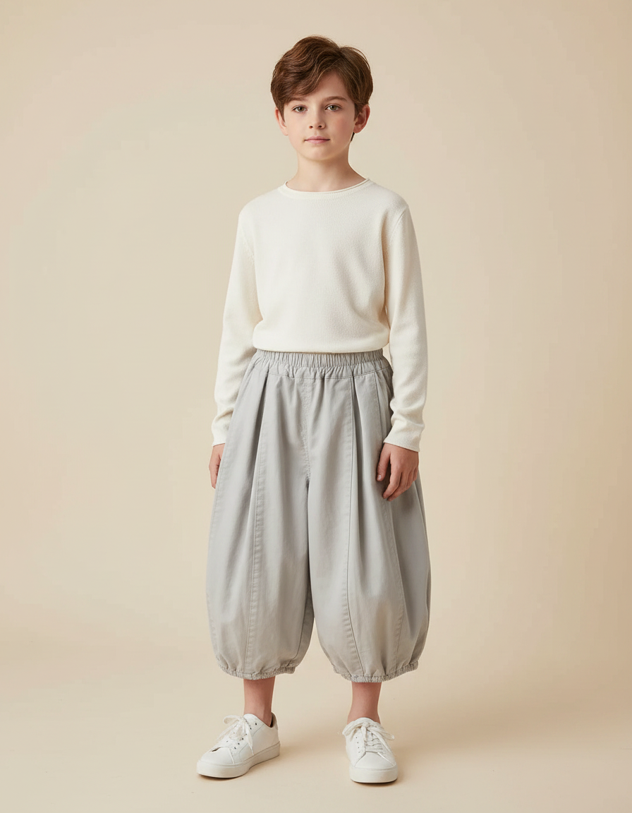 Pantalon Gris Ample Enfant Coton Décontracté