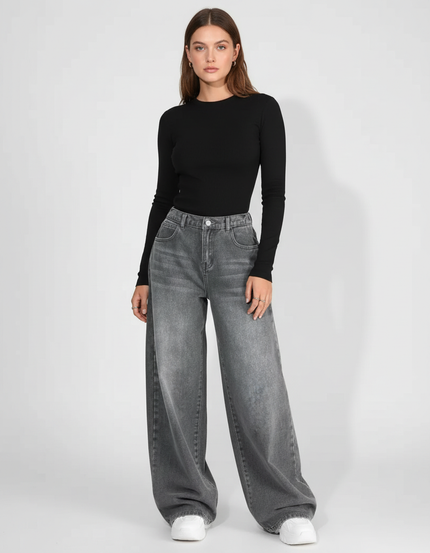 Pantalon Gris Large Décontracté Jean Femme