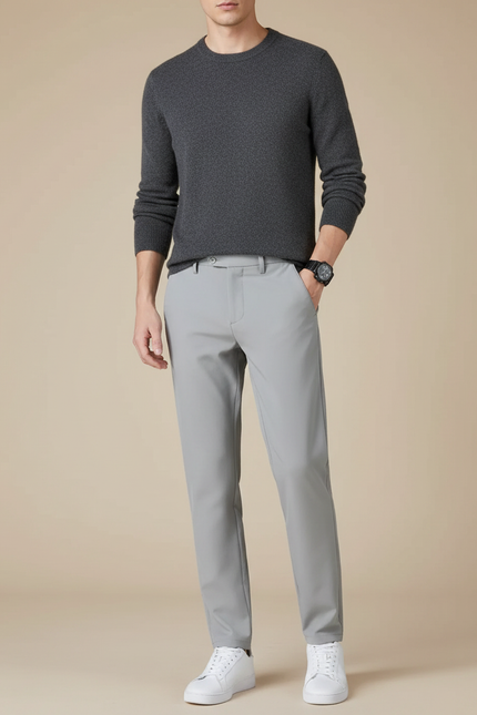 Pantalon Gris Slim Droit Élastique Décontracté Homme - Polyester