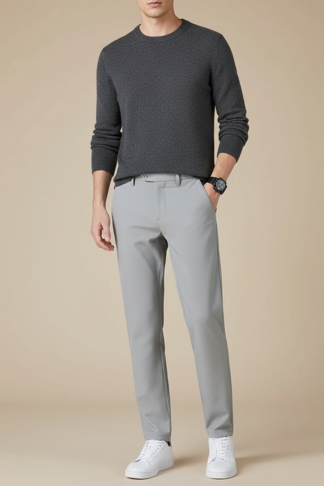 Pantalon Gris Slim Droit Élastique Décontracté Homme - Polyester