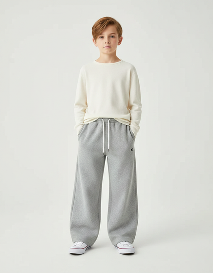 Pantalon Gris Ample Décontracté Coton Sport - Molleton
