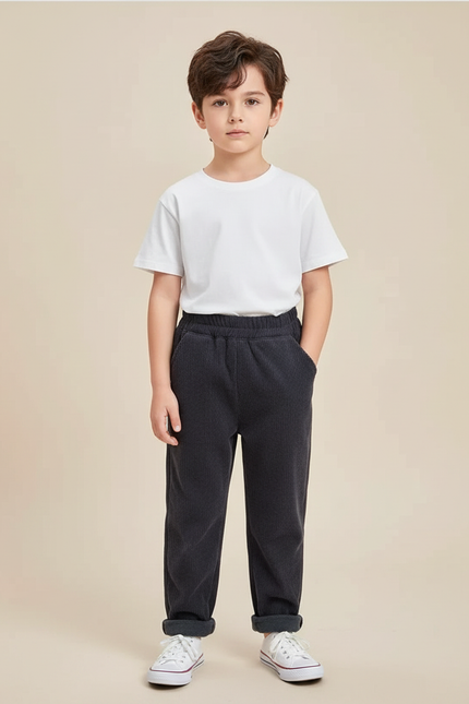 Pantalon Gris Côtelé Ample Doux Décontracté Enfant - Cordé