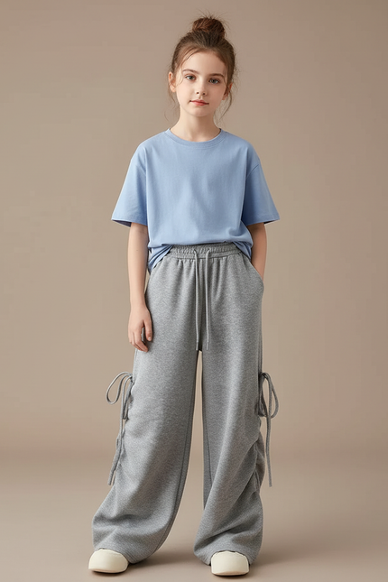 Pantalon Gris Ample Molletonné Lacets Enfant
