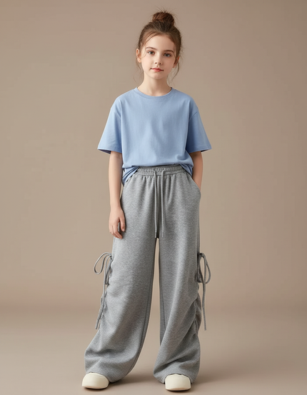 Pantalon Gris Ample Molletonné Lacets Enfant