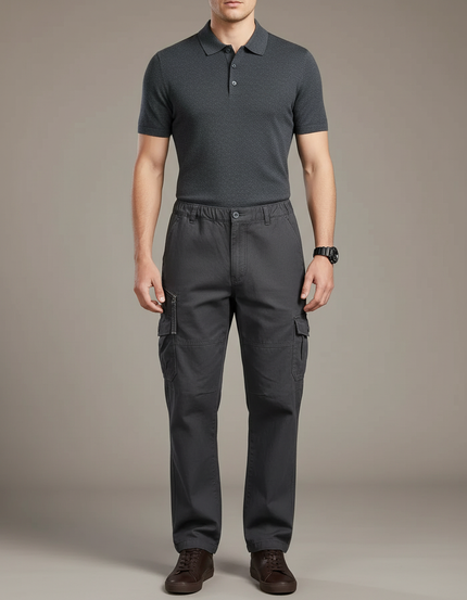 Pantalon Gris Cargo Homme Coton Élastique Multi-poches - Toile