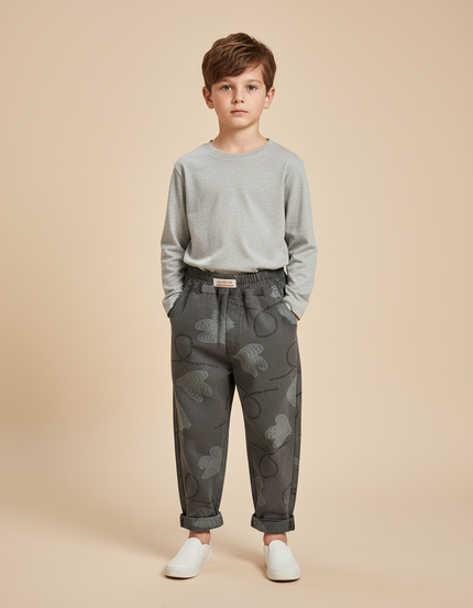 Pantalon Gris Imprimé Cartoon Ample Décontracté Enfant - Molleton