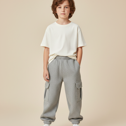 Pantalon Gris Cargo Molletonné Ample Confortable Enfant