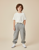Pantalon Gris Cargo Molletonné Ample Confortable Enfant