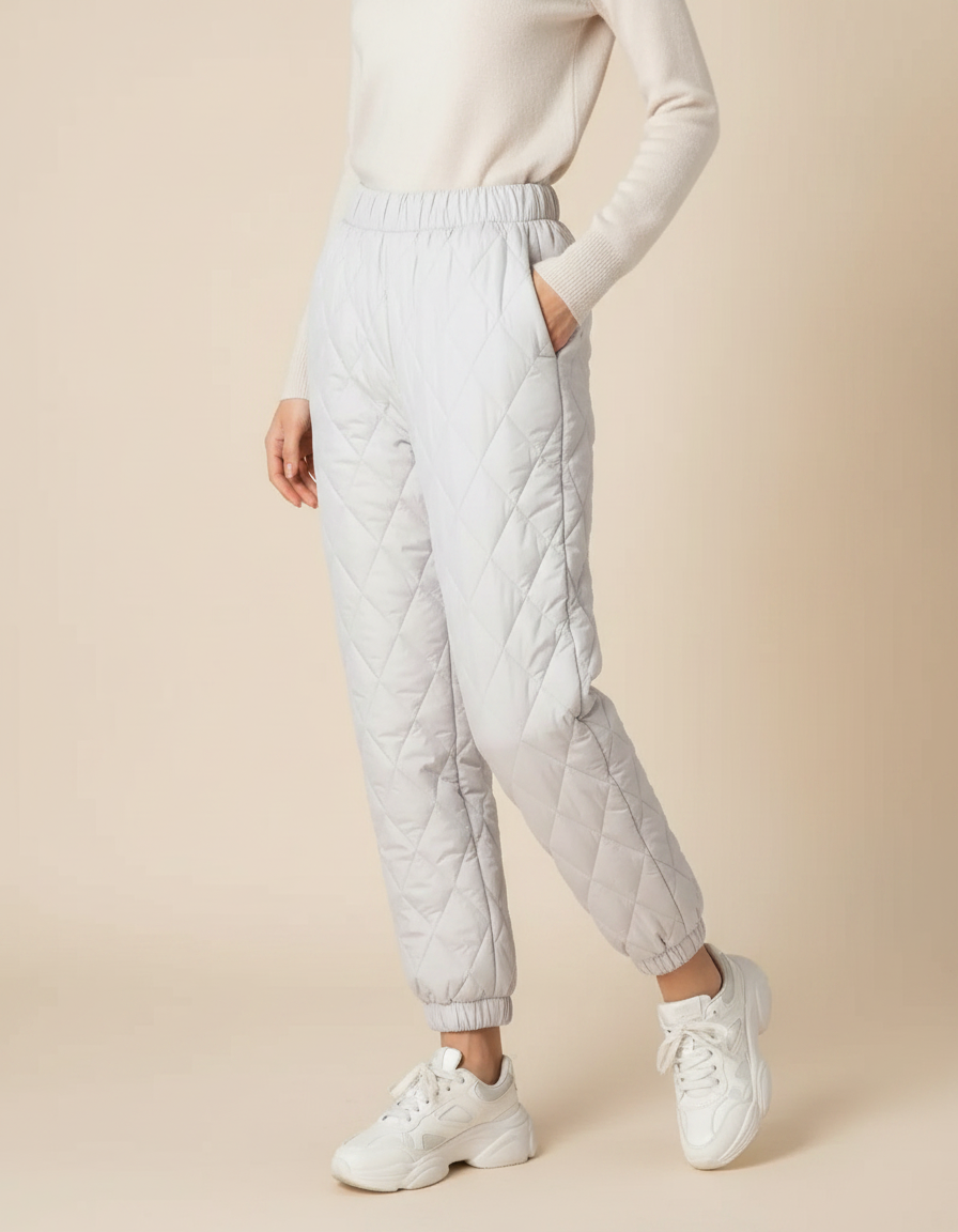 Pantalon Gris Matelassé Ample Chaud Hiver - Polyester