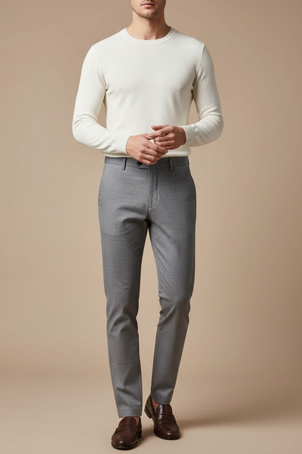 Pantalon Gris Ajusté Élégant Texturé Homme - Polyester