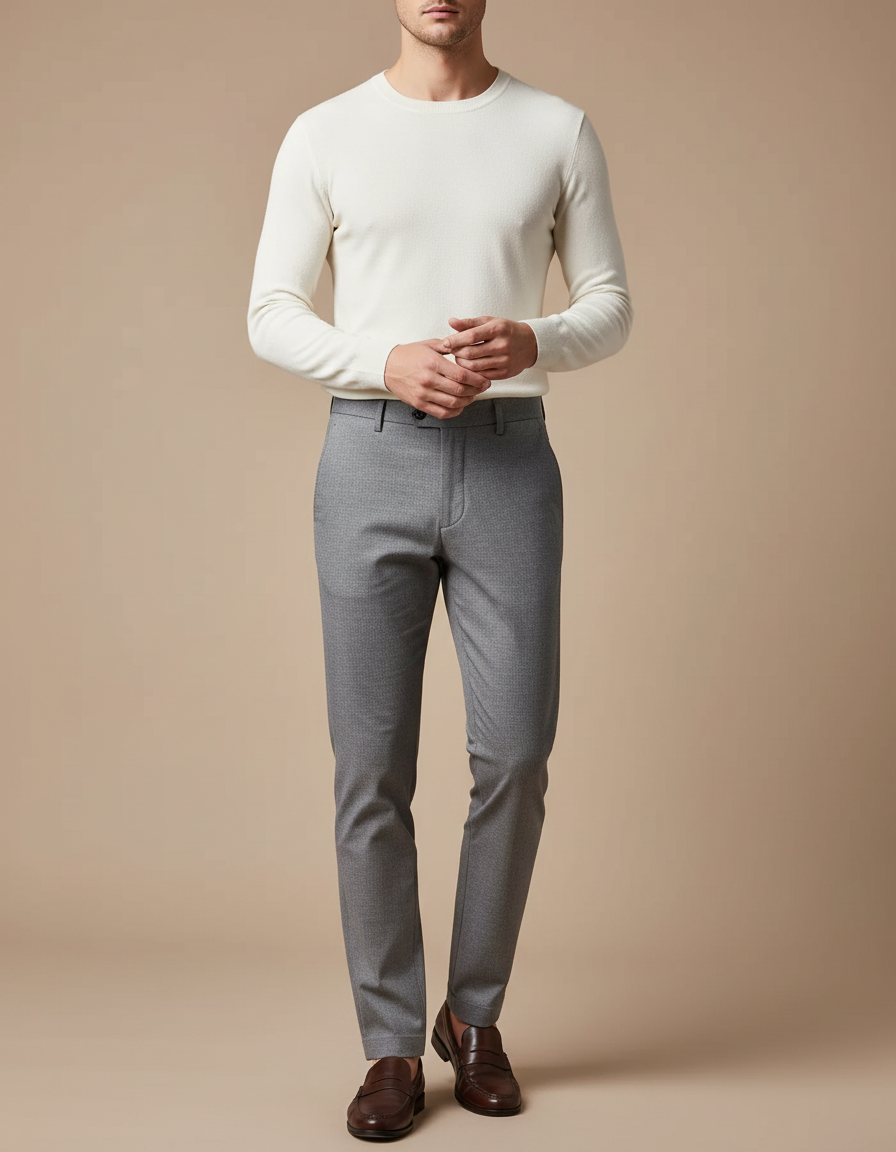 Pantalon Gris Ajusté Élégant Texturé Homme - Polyester