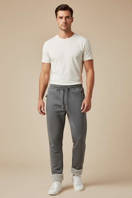 Pantalon Gris Homme Molleton Doublé Confortable Décontracté