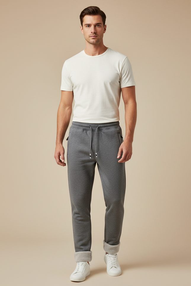 Pantalon Gris Homme Molleton Doublé Confortable Décontracté