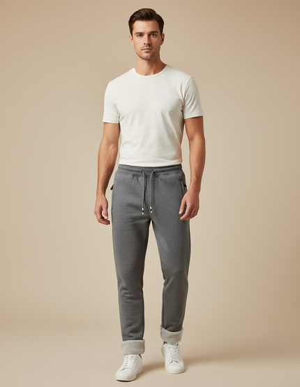 Pantalon Gris Homme Molleton Doublé Confortable Décontracté