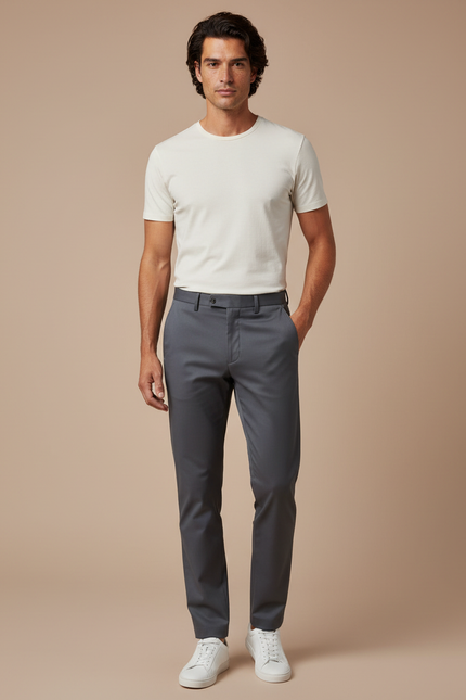 Pantalon Gris Droit Élégant Décontracté Homme - Gabardine