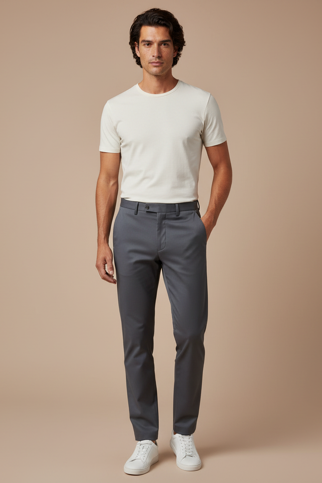 Pantalon Gris Droit Élégant Décontracté Homme - Gabardine