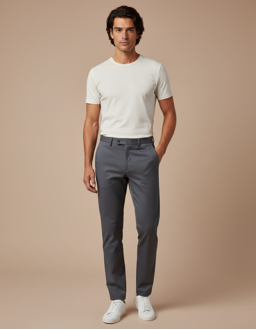 Pantalon Gris Droit Élégant Décontracté Homme - Gabardine