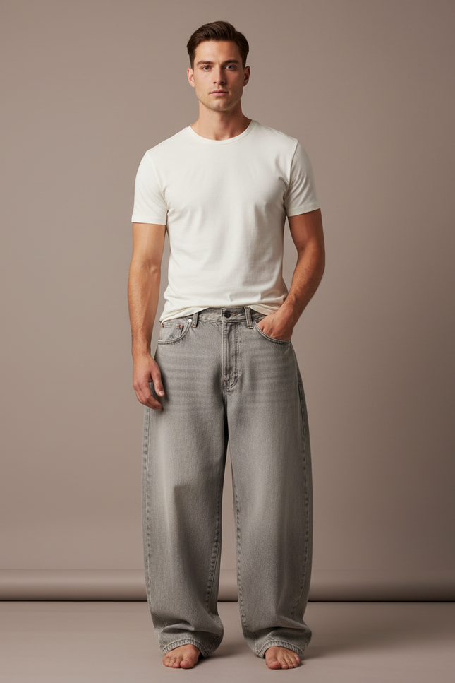 Pantalon Gris Ample Décontracté Homme Y2K - Jean