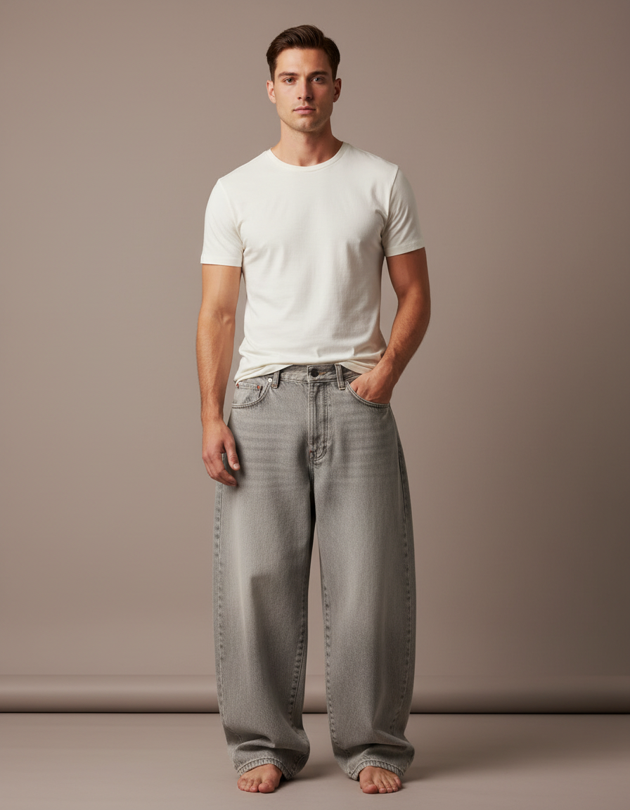 Pantalon Gris Ample Décontracté Homme Y2K - Jean