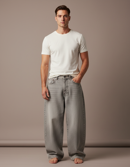 Pantalon Gris Ample Décontracté Homme Y2K - Jean