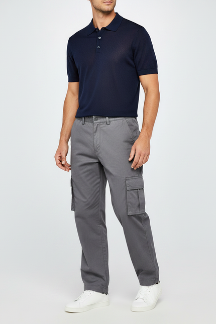 Pantalon Gris Cargo Homme Coton Décontracté Droit